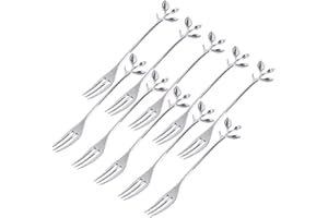 COMIART 10 Pcs Stainless Steel Forks,Vintage Royal Leaf Handle Dessert Appetizer Bistro Cake Fruit Forks, Party Favors Silver