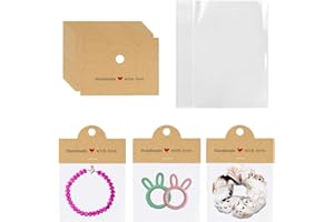 ALLWSLucky 100Pcs Jewelry Packaging for Small Business, Handmade with Love Jewelry Display Cards with Clear Bags for Selling, Small Craft Packaging Set for Bracelets, Key Chains, Earring (Kraft)