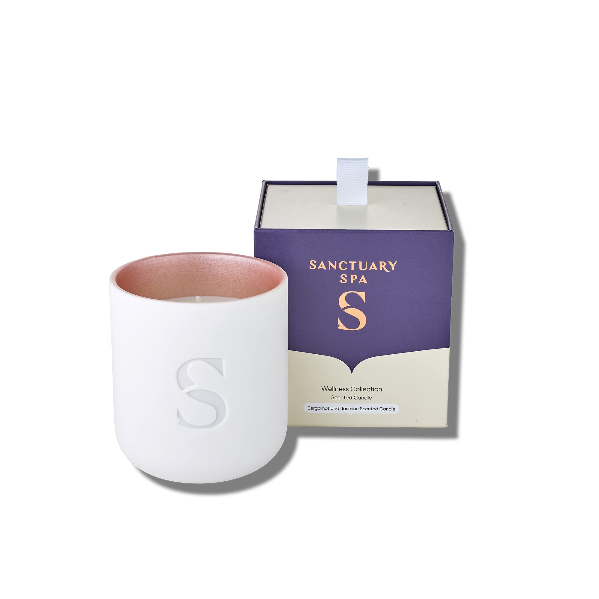 Sanctuary Spa Wellness Candle | Violet, Jasmine and Sandalwood Scented Ceramic Candle, 260 g | Natural Shea Wax | 45 Hour Burn Time | with Gift Box