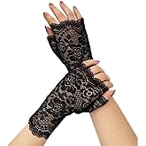 Instiqueo Short Floral Fingerless Lace Gloves for Women