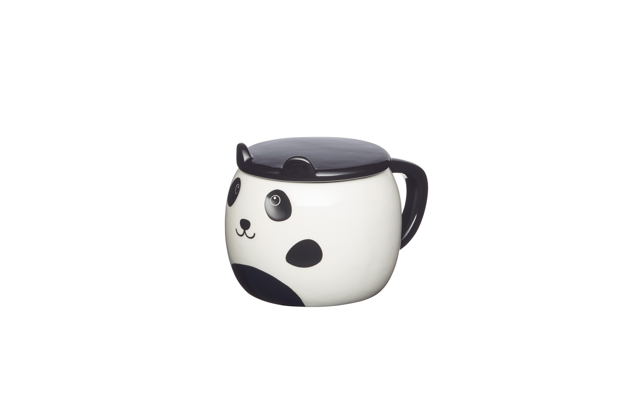 KitchenCraft Painted Ceramic Novelty Panda Mug with Lid, 55 ml (19.5 fl oz) - Black/White