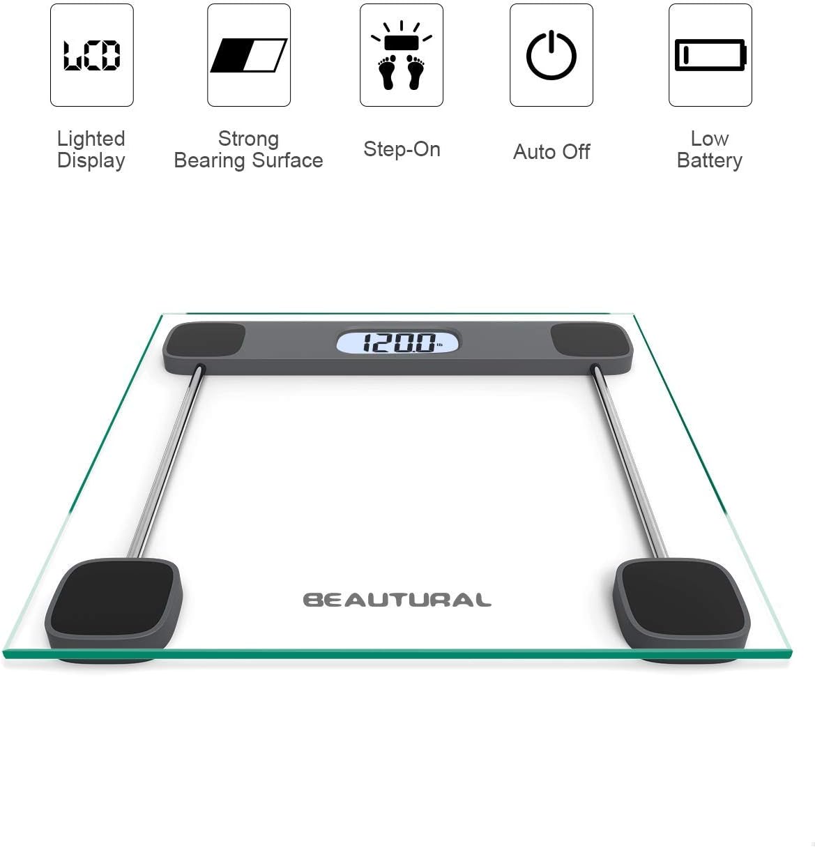 Beautural Precision Digital Body Weight Bathroom Scale with Lighted Display, Step-On Technology, 400 lb, Body Tape Measure and Batteries Included: Health & Personal Care