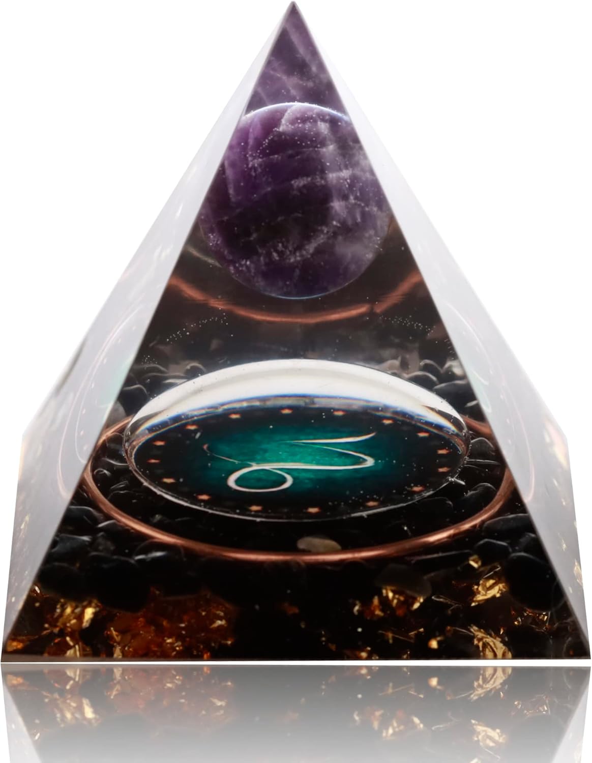 Mixed Media - 12 Zodiac Orgone Crystal Pyramid, Natural Amethyst with Obsidian,Healing Crystals Pyramid for Protection Chakra, Unique Constellation Pyramid for Positive Energy, Healing Money Health(Capricorn)