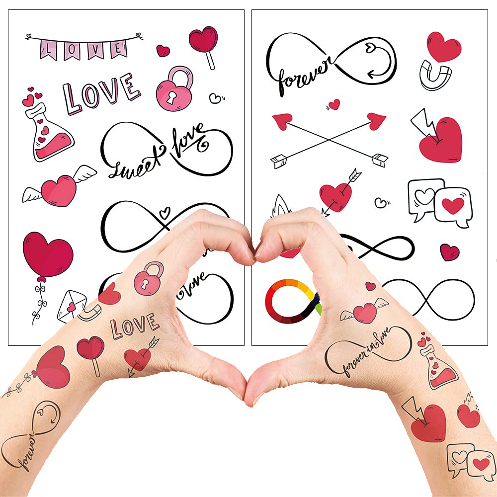 Everjoy 25+ Designs Realistic Infinite Love Heart Temporary Tattoo Stickers - Waterproof Valentines Love Arrow, Party Favors, Themed Decorations and Gifts