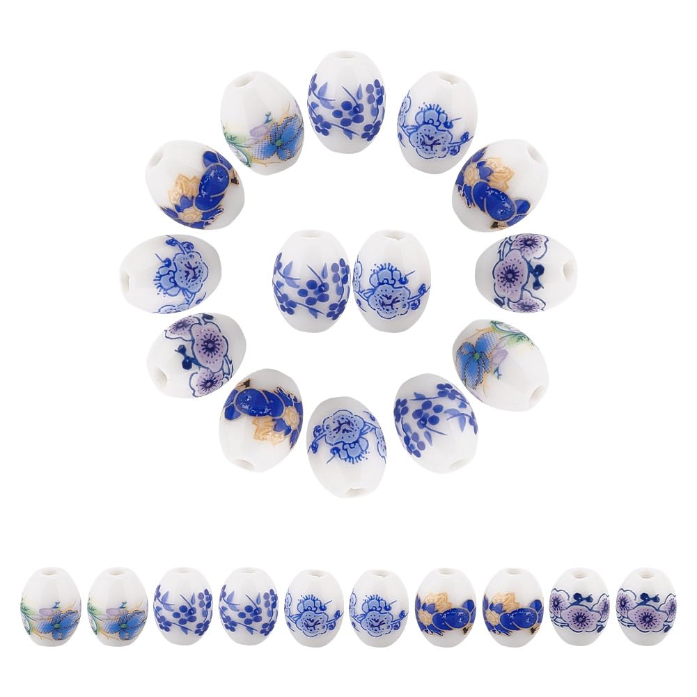 arricraft 50 Pcs Barrel Porcelain Beads, 8mm 5 Colors Handmade Beads Blue and White Porcelain Beads Large Hole Flower Ceramic Beads Colorful Ceramic Beads for Jewelry Making DIY Crafts