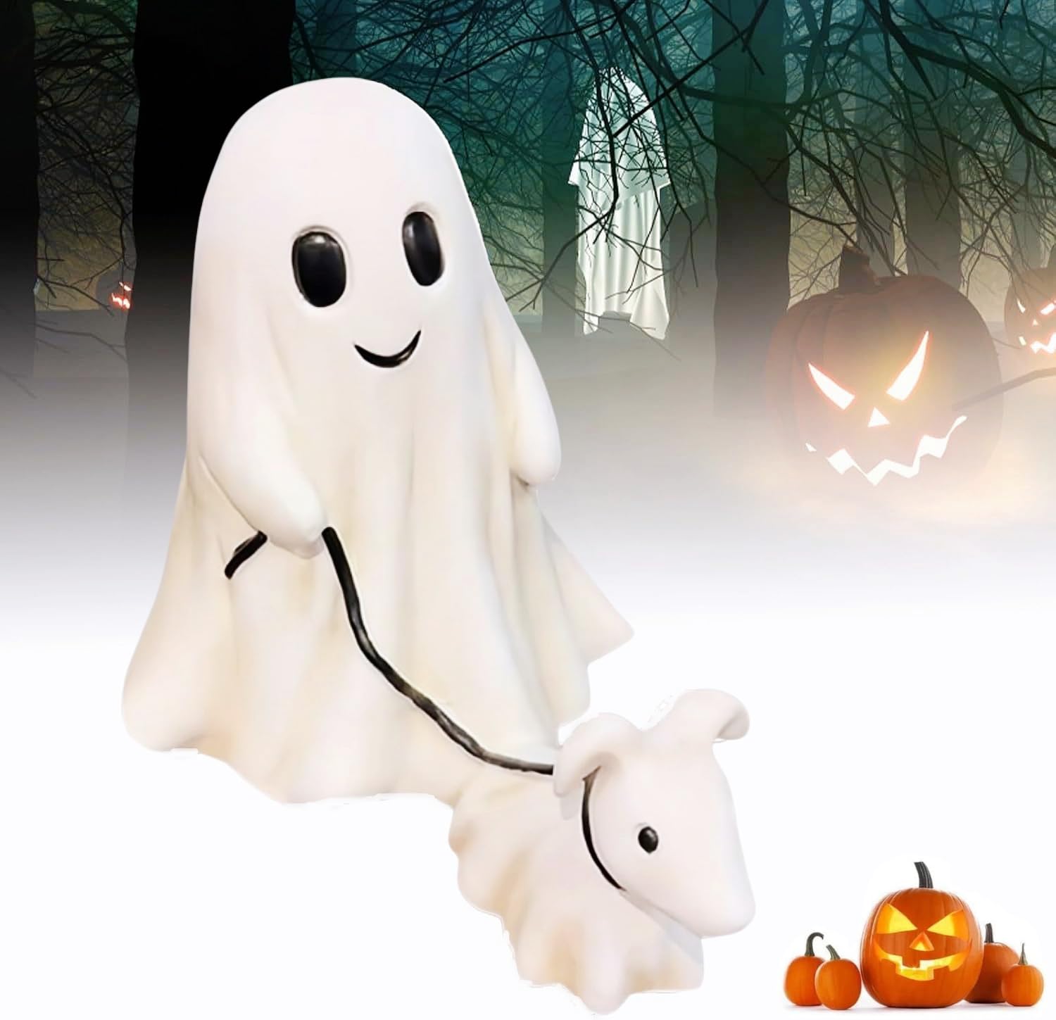 Photo 1 of Halloween Ghost Walking Dog Statue,Ghost Walking Dog,Ghost Walking Dog Statue,Spooky Ghost Dog Halloween Figurine,The Cutest Ghost Walking Dog Decor Halloween Home Tabletop Decorations (Boy, 5.9'')