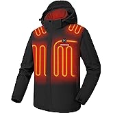 Venustas Men's Heated Jacket with Battery Pack, Waterproof & Windproof Electric Insulated Heated Coat with Detachable Hood