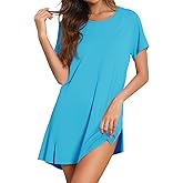 Tankaneo Womens Nightgown Short Sleeve Sleepwear Comfy Sleepshirts Casual Crew Neck Nightshirt Pajama Dress