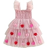 Toddler Valentines Outfit Girl Baby Heart Fly Sleeve Mesh Layered Princess Dress Little Girls Summer Tulle Dresses