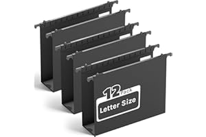 Ansook Plastic Extra Capacity Hanging File Folder,12 Pack Reinforced Letter Size Hanging Folders,Heavy Duty 2 Inch Expansion Filing Cabinet Folders,Black File Organizers for Bulk Files, Medical Charts