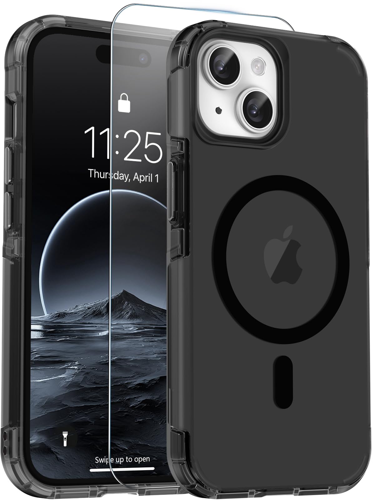 jaroco Magnetic for iPhone 13&14&15 Case with Screen Protector, Heavy Duty Protection, Compatible with MagSafe, Military Grade Drop Protection, Translucent Matte Shockproof Phone Cover, Black