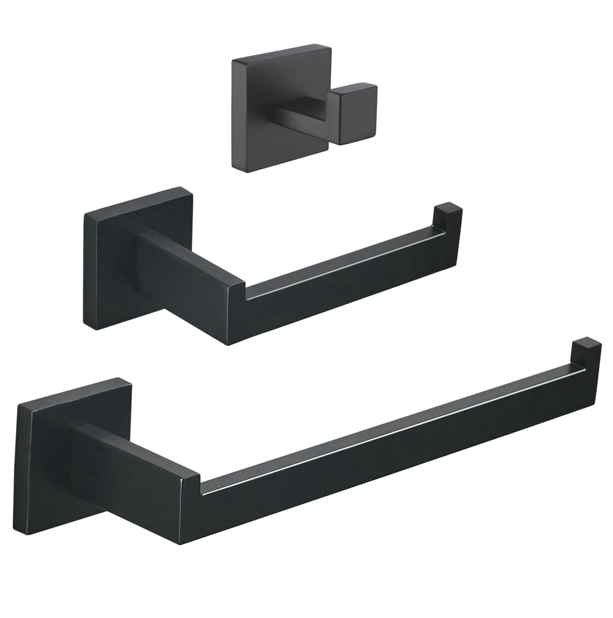 SHUNLI Black Bathroom Accessories Set Towel Rail Toilet Roll Holder Robe Hook Wall Mounted SUS304 Stainless Steel