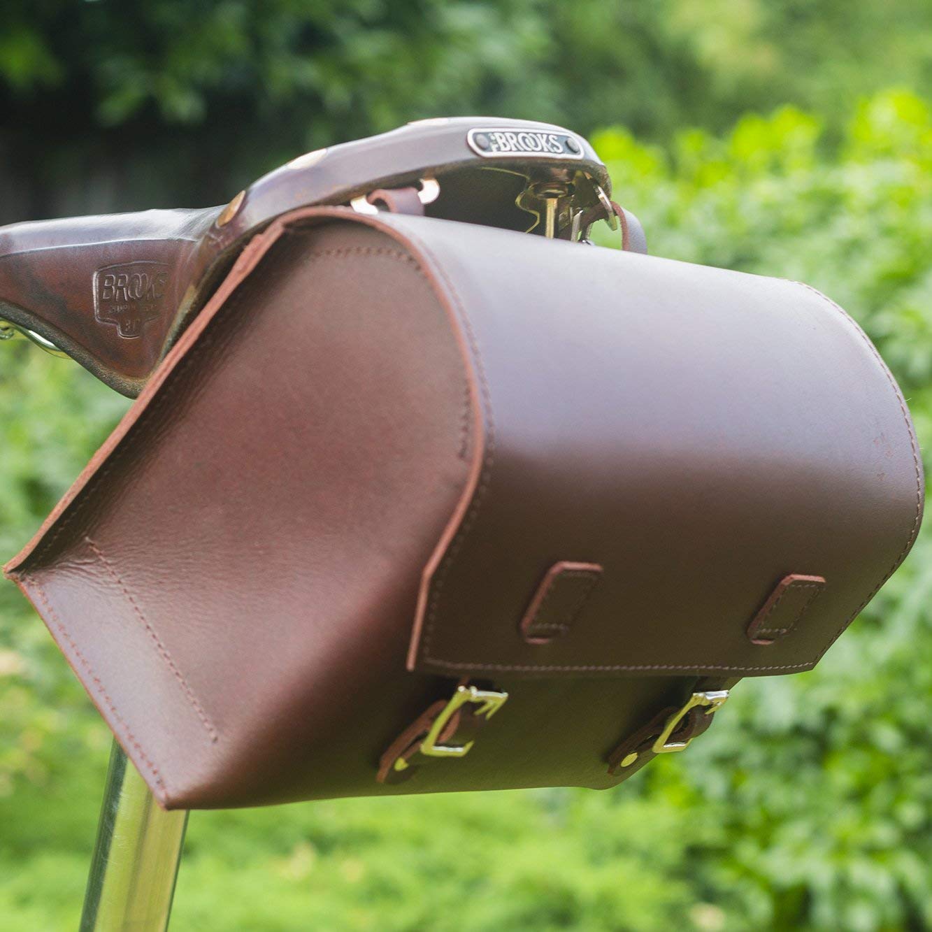 London Craftwork Large Bicycle Bag Genuine Leather Saddle/Handlebar/Frame Bag Cherry Brown 23 x 19.5 x 11cm XXL-Cher