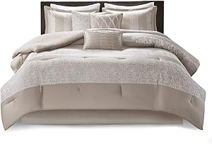 Madison Park Ava 7 Piece Chenille Jacquard Comforter Set, Queen, Taupe