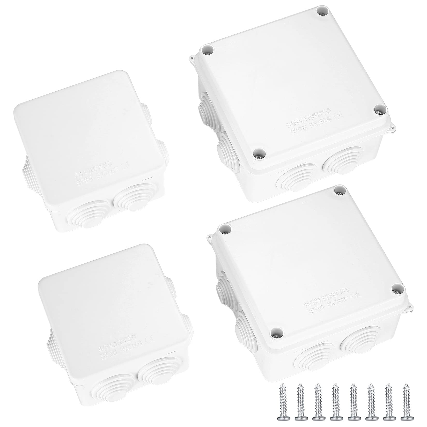 4 Pcs Waterproof Junction Box, IP65 IP55 Electrical Project Box Dustproof Weatherproof, ABS Outdoor Cable Enclosure Junction Box for Indoor Outdoor Electronics Cable - 100*100*70 mm/85*85*50 mm