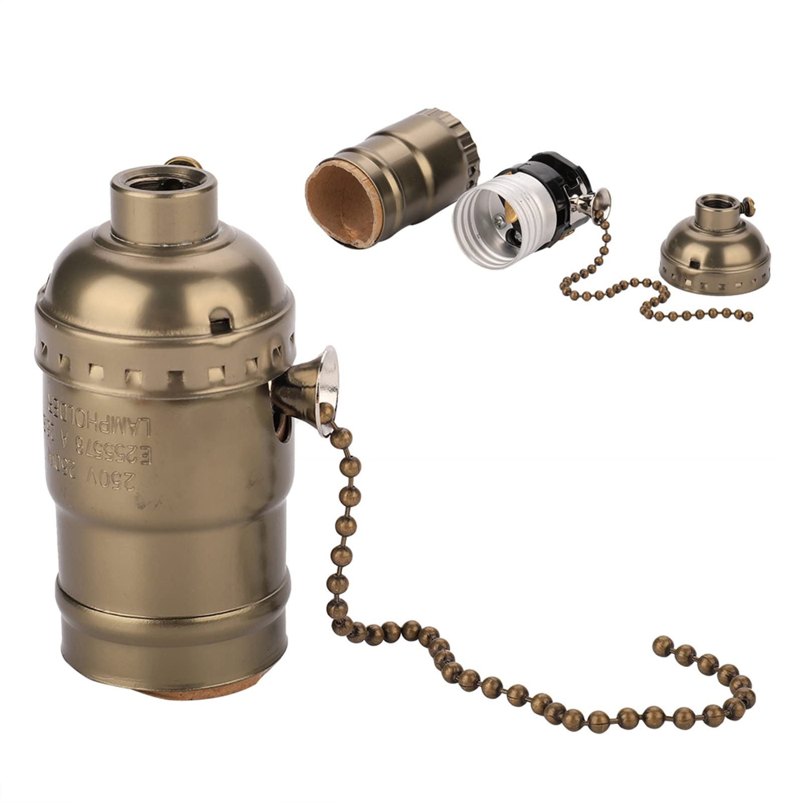 E27 Lamp Holder with Pull Chain, Aluminum Vintage Light Socket with Pull Chain Desk Table Lamp Lighting Holder Screw Base (Bronze)