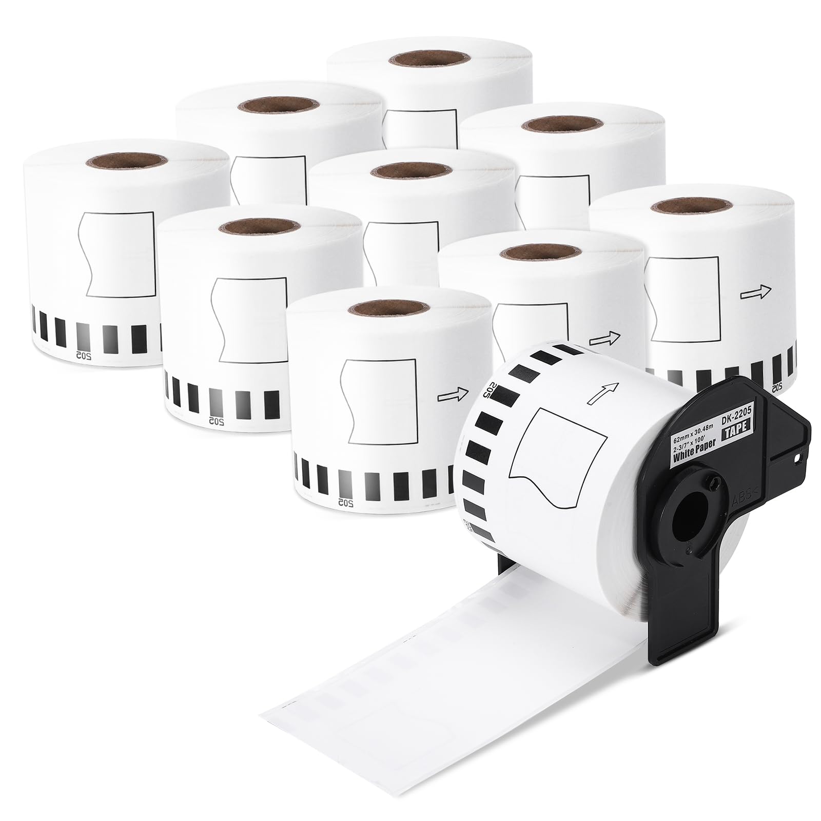 10 Rolls DK-22205 QL-700 QL-800 QL-810W QL-820NWB QL-1100 Continuous Paper Label 62mm Replacement for Brother DK22205 Label Roll 62mm x 30.48m Black on White Using for Brother QL Label Printers