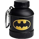 Smartshake Justice League Whey2Go Batman Protein Powder Storage Container 50g – BPA Free Shaker Bottle Funnel for Whey Protein Powder - 110ml, DC Comics Batman