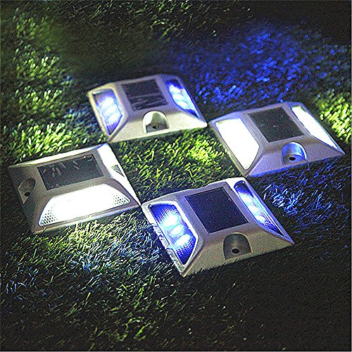 Deck Lights, SOLMORE 2 Pack LED Solar Dock Path Road Lights Marker lights,Waterproof Driveway Warning Lights for Outdoor Fence Patio Stud Yard Garden Pathway Stairs Step Lights White