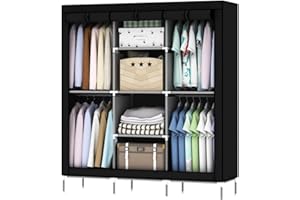 OUMYJIA 69 inches Non-Woven Fabric Wardrobe Portable Clothes Closet Storage Organizer, 51 x 17.5 x 69 inches, Black
