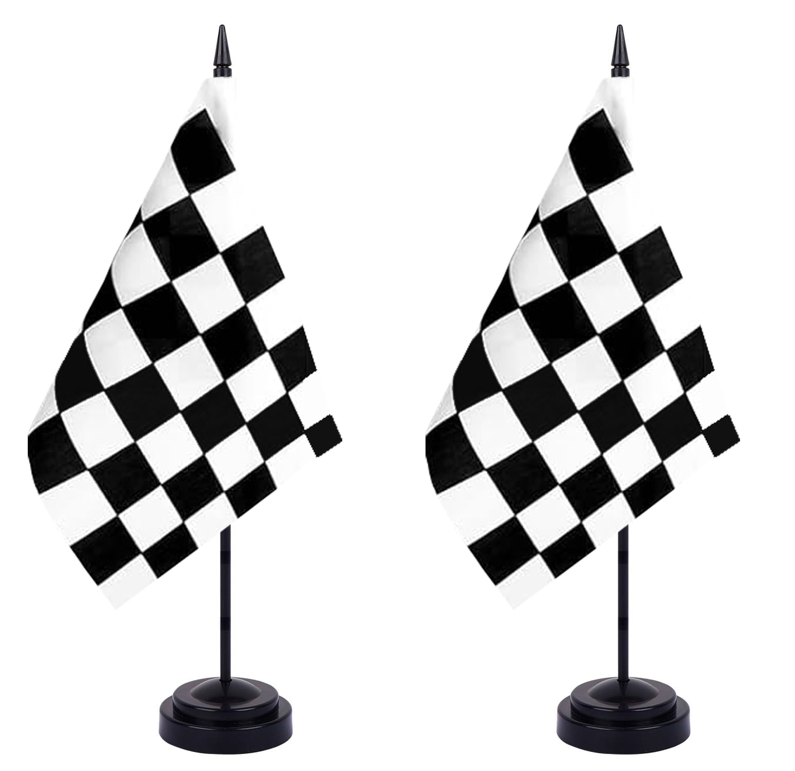 Photo 1 of WXTWK 2 Pack Checkered Black and White Racing Flag Race Car Deluxe Desk Flag Set - Mini Small Racing Table Office Flags with Black 12" Solid Pole Stand Base Decorations
