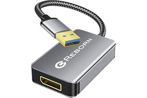 Reborn USB to DisplayPort Adapter, 1080P@60Hz USB 3.0/2.0 Male to DisplayPort Female Multi-Display Cable Converter Suitable f