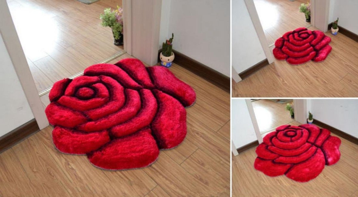 Rose Design Rugs /Carpet,Flower Shape Shaggy Bedroom Area Rugs Modern Living Room