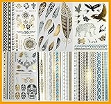 Super Metallic Gold Silver Black Jewelry Temporary Bling Tattoo 6 Sheets Pack (L2 Style)