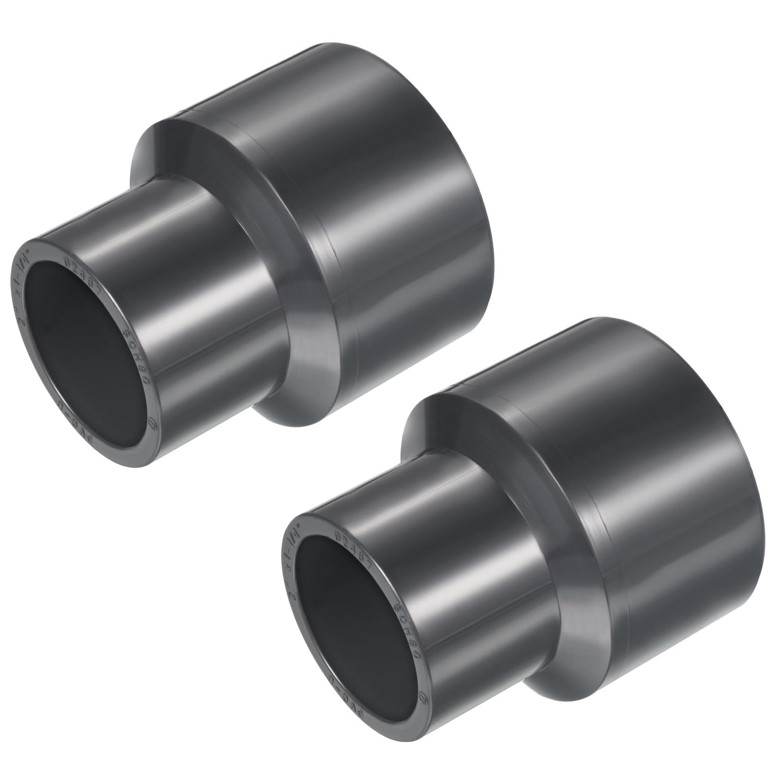YOKIVE 2 Pcs UPVC Reducer Fitting, Straight Adapter Connector Connect Pipe Socket Schedule 80, Great for Bathroom, Kitchen, Sink (Gray, 2" x 1-1/4")