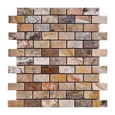 1x2 Scabos HONED and Unfilled Travertine Brick Mosaic Tile - Box of 5 Sheets
