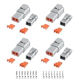 32 PCS Deutsch DTP Connector Kit 2 Pin Automotive Waterproof Connectors 4 sets with Size 12 Stamped Contacts Gauge 14-12 AWG Wire Size,25A
