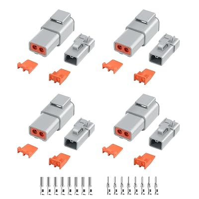 32 PCS Deutsch DTP Connector Kit 2 Pin Automotive Waterproof Connectors 4 sets with Size 12 Stamped Contacts Gauge 14-12 AWG Wire Size,25A