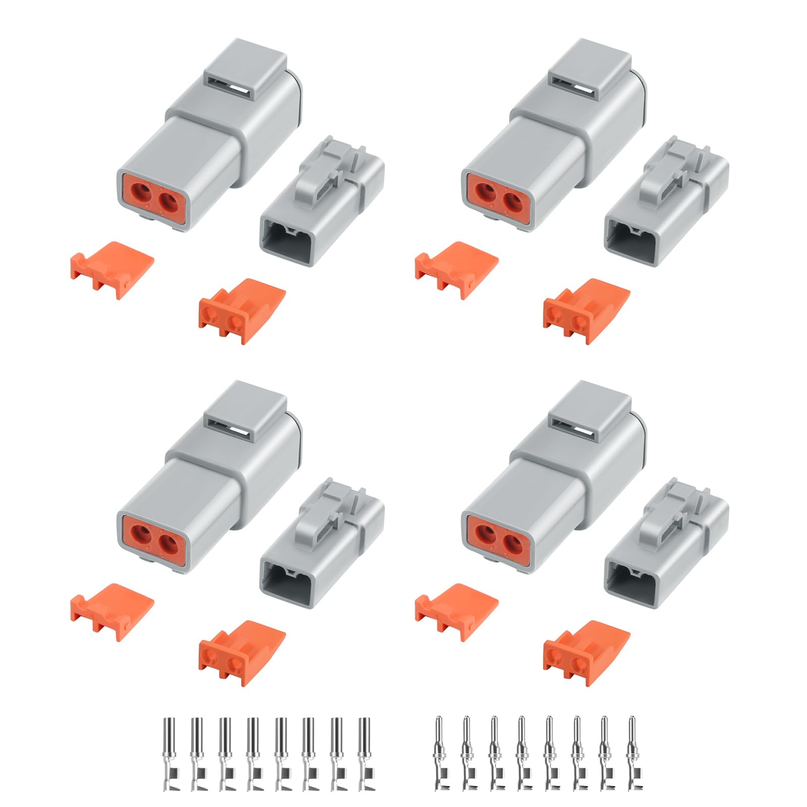 Photo 1 of 32 PCS Deutsch DTP Connector Kit 2 Pin Automotive Waterproof Connectors 4 sets with Size 12 Stamped Contacts Gauge 14-12 AWG Wire Size,25A