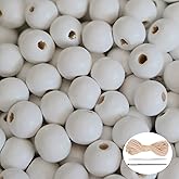 300Pcs White Wooden Beads for Garlands, Round Wood Loose Beads with Hole Smooth Spacer Beads Wood Ball with 10m Hemp Rope for Jewelry Making Home Decor - 14mm
