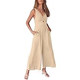ANRABESS Womens Jumpsuits Summer Linen Wide Leg Sleeveless V Neck Casual Dressy Rompers Pants 2026 Spring Vacation Outfits