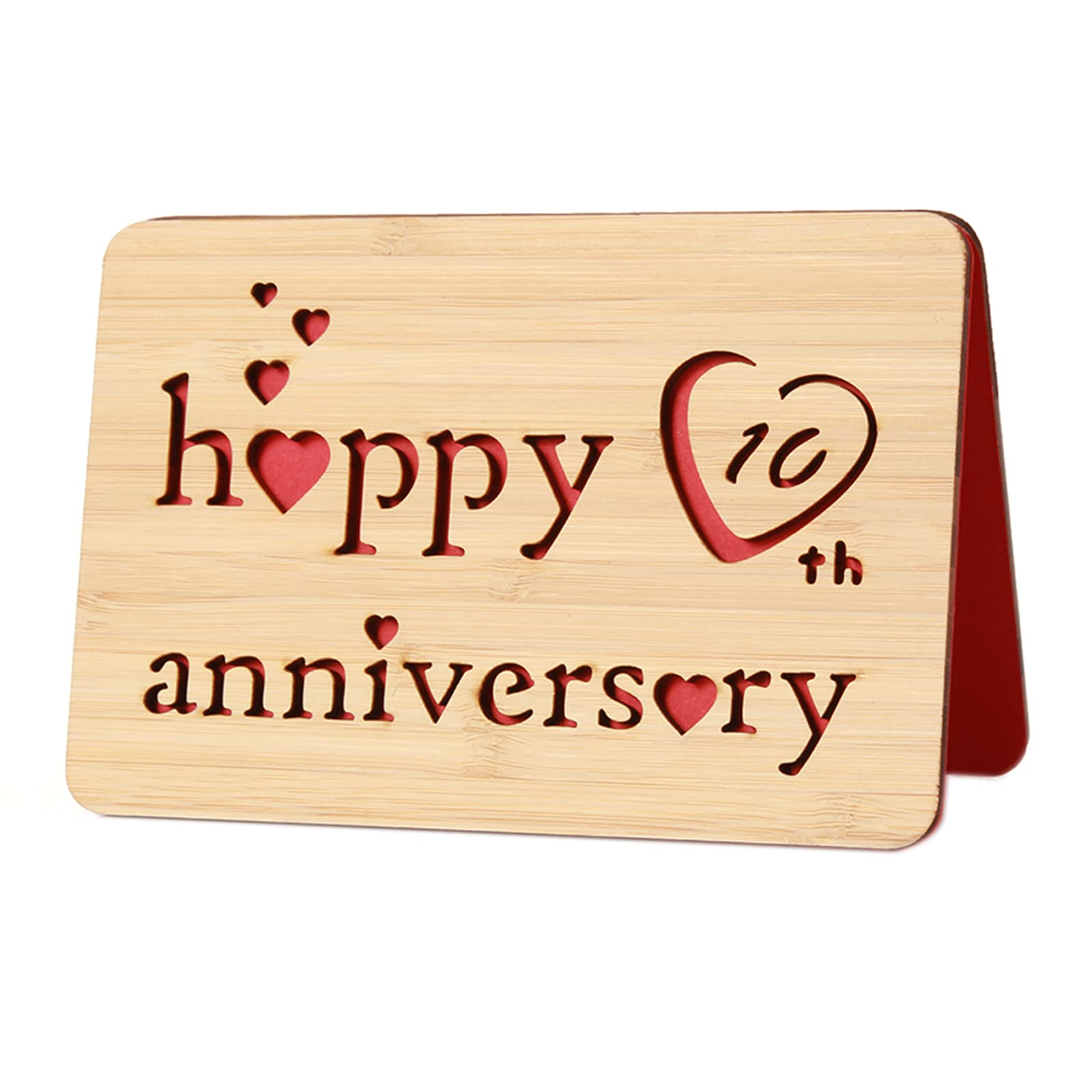 10th Wedding Anniversary Card for Wife Husband,Handmade Greeting Cards With Real Bamboo Wood,Valentines Day Gifts for Him or Her,Wooden10 years Happy Anniversary Cards for Couple