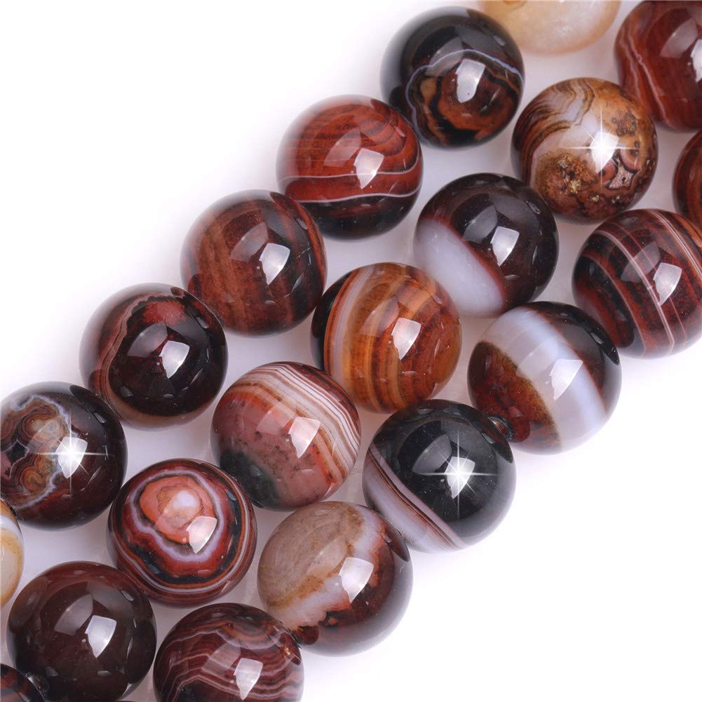 GEM-INSIDE CREATE YOUR OWN FASHION Natural Brown Onyx Agate Gemstone Semi Precious Round 12mm Loose Beads for Jewellery Making DIY Bracelet Necklace Crafts 15''