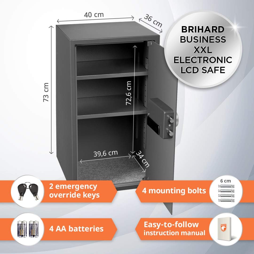 Brihard Business XXL Electronic LCD Safe 73x40x36 cm, Extra Large Electronic Safe with Code, Digital Keypad Lock LCD Screen - Image 3