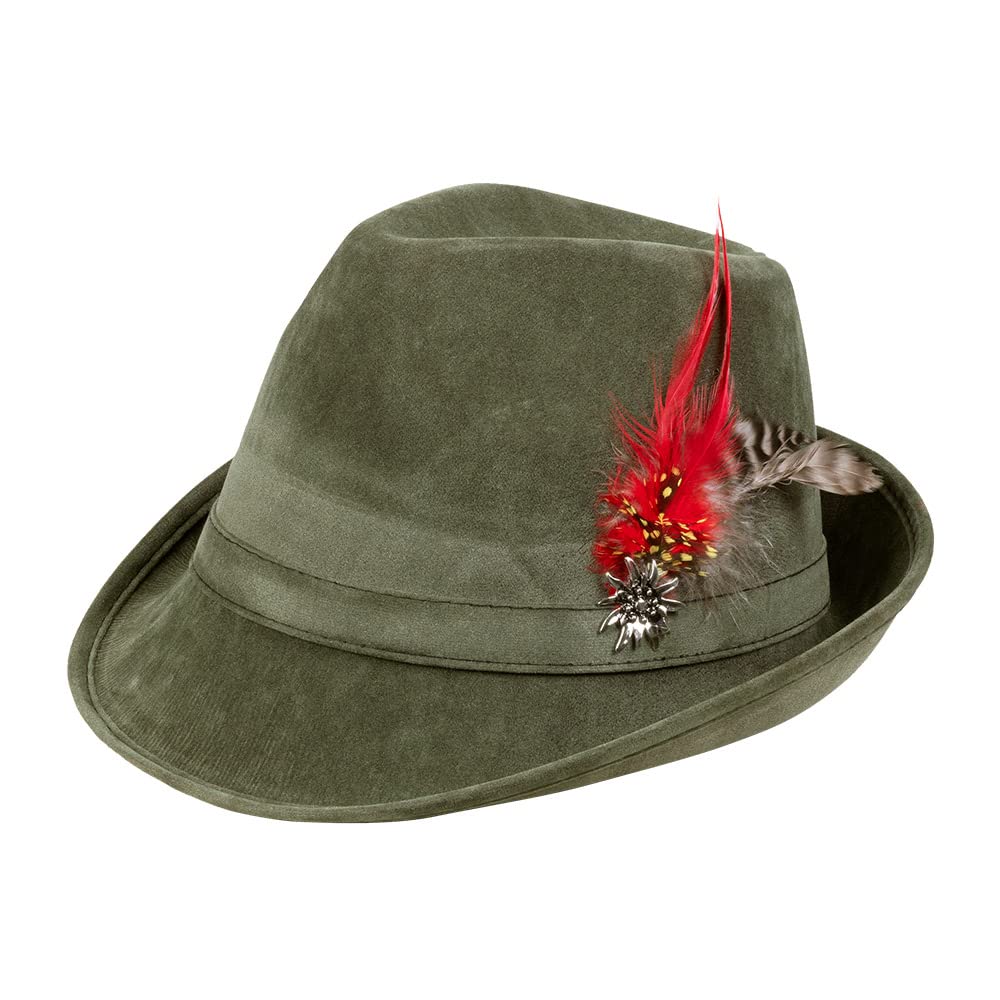 Boland Hunting Champion Hat – Green Alpine Hat with Edelweiss and Feather – Traditional Tyrolean Headwear for Folk Festivals, Oktoberfest, and Fancy Dress