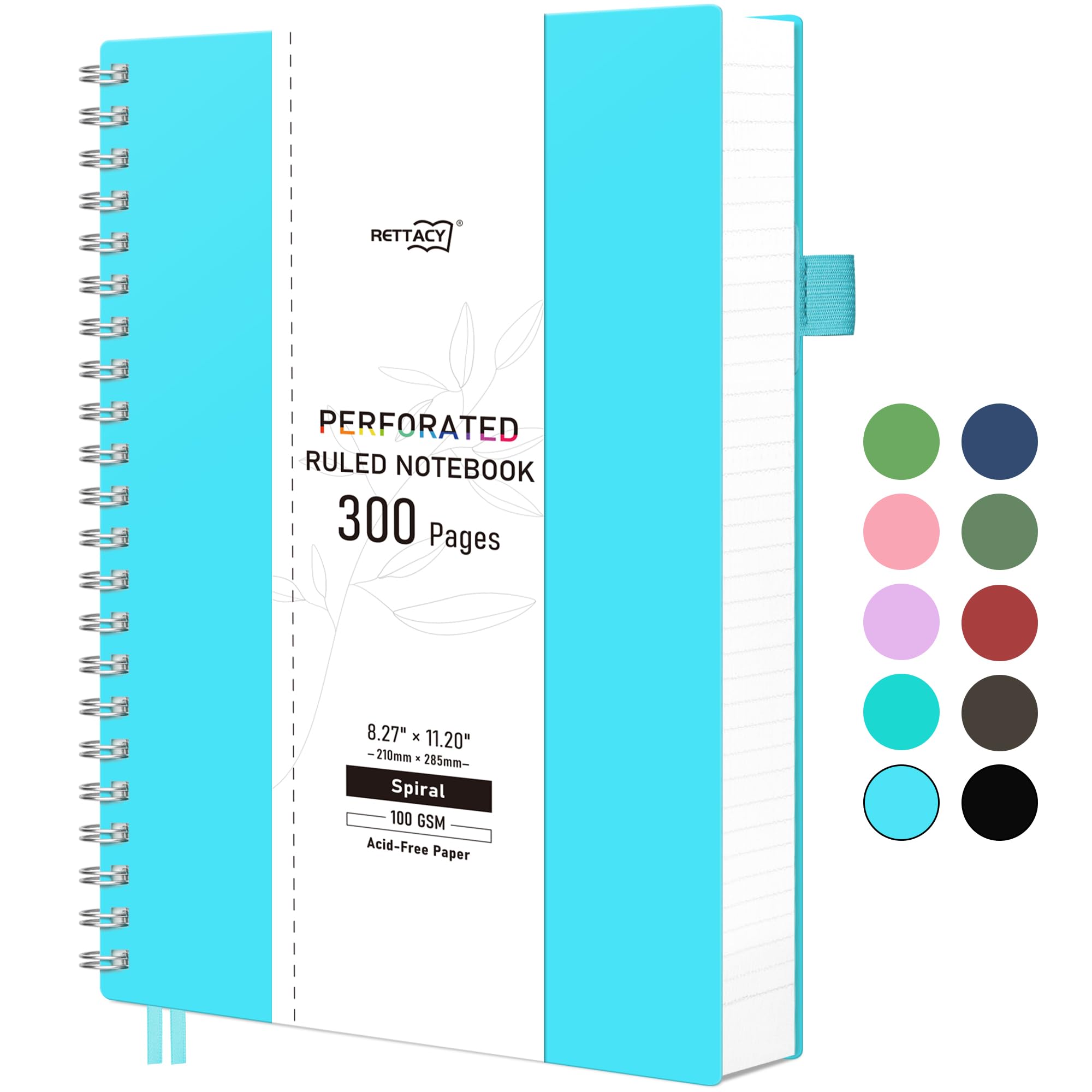 RETTACY A4 Lined Notebook, Thick Spiral Journal with 300 Perforated Pages/150 Tear Sheets for Writing,100gsm College-Ruled Paper, DIY Function Accessory, 21.5 x 27.9cm -Blue — image 1