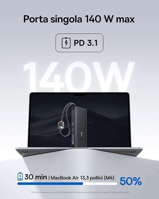 FC41 145W Powerbank per Laptop Certificato CCC, Ricarica Rapida PD3.1, 25000mAh Power Bank con 2 Cavi USB-C Integrati, Batteria Esterna per MacBook Pro, iPhone, iPad, Samsung, Nero