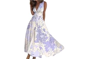 Yesunpxs Dresses for Women 2024 Wrap V Neck Flowy Ruched Maxi Dress Sleeveless Floral Printed Beach Dresses Boho Sundresses