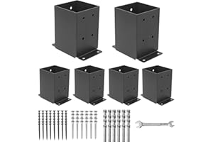 AXWHYS 4×4 Post Base 6 Pcs, (Inner Size 3.6"x3.6") Deck Post Base , Heavy Duty Black Metal Powder-Coated Post Anchor, Post Brackets for Outdoor Support Deck Base Plate Pergola Brackets Fence Kit