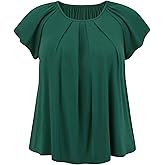 VIBOHCILLE Plus Size Summer Blouse for Women Pleated Ruffle Sleeve Round Neck Dressy Loose Blouses Tops