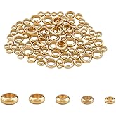 UNICRAFTALE 5 Sizes Golden Spacer Beads 100pcs 3-6mm Rondelle Stainless Steel Loose Beads Smooth Surface Beads for DIY Bracelet Necklace Jewelry Making