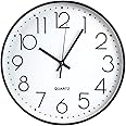 Tosnail 12 Inch Large Non Ticking Wall Clock, Round Silent Battery Operated Wall Clock for Living Room, Bathroom, Bedroom, Kitchen, Office Wall Decor - Modern Black Frame