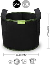 Mactoou 5 Gallon Grow Bags 5 Pack Nonwoven with Handles for Vegetables view 2