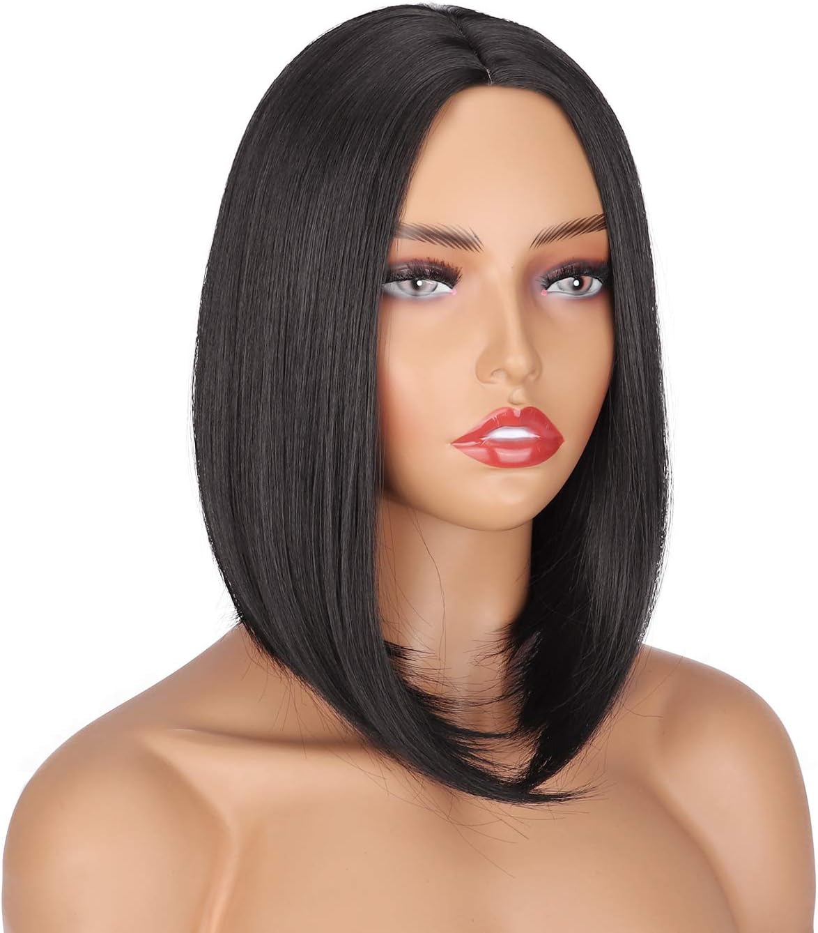 PORSMEER Short Bob Synthetic Hair Wig Natural Straight Short Quality Wigs For Women Heat Resistant Fiber 150% Density Black Color - Image 3