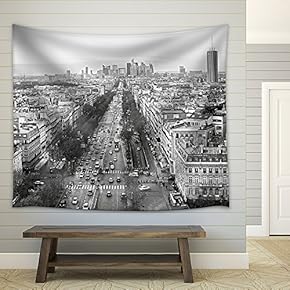 View of Paris from Arc De Triomphe, France - Fabric Wall Tapestry Home Decor - 51x60 inches
