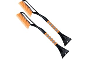 AstroAI 2 Pack 27" Snow Brush and Ice Scrapers for Car Windshield, Detachable Snow Scrapers with Ergonomic Foam Grip for Cars, Trucks, SUVs (Heavy Duty ABS, PVC Brush, Orange)